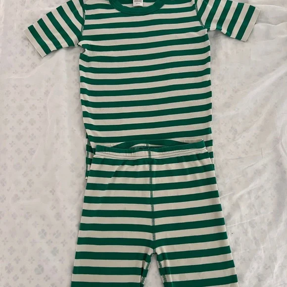 Hanna Andersson sz 14 (160) Green & Cream Striped Short-Sleeve Pajama Set - Picture 2 of 4